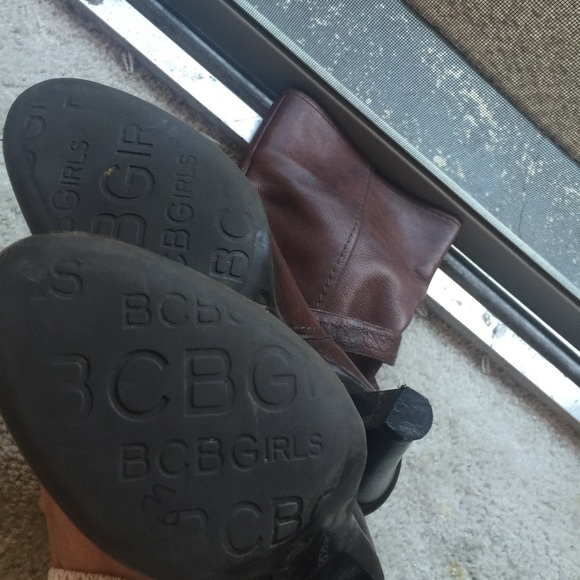 BCBG Brown Leather a buckle Strap High Heel Boots - Picture 2 of 2