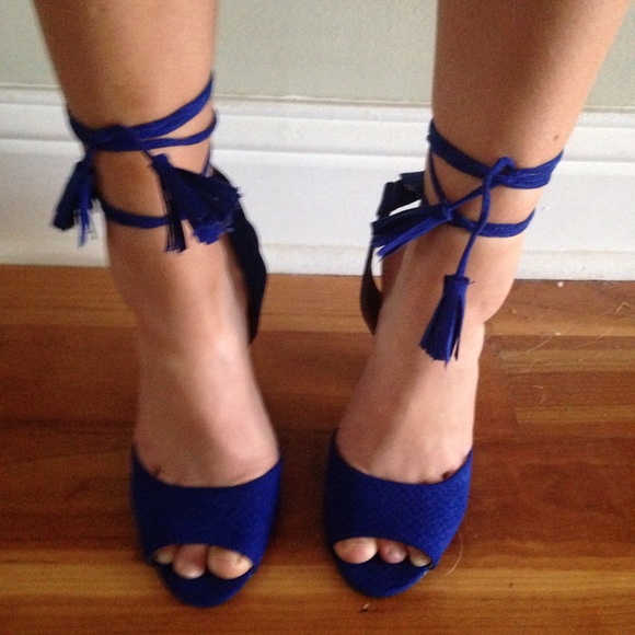 blue wrap around heels