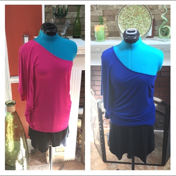 One shoulder top with wide sleeve and rouged sides