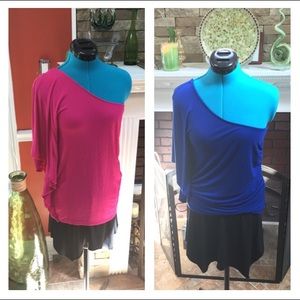 One shoulder top with wide sleeve and rouged sides