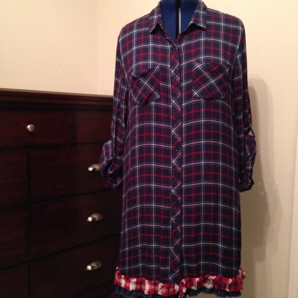 Super soft plaid lounge dress with frayed ruffle