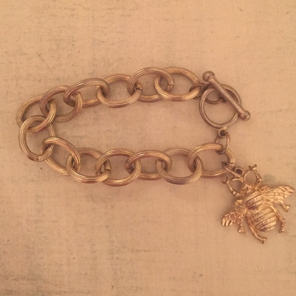 Gold chain link bracelet with bee