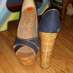 Wedge navy heels