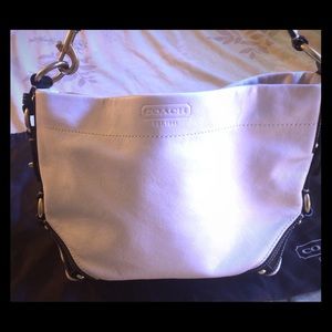 Coach Carly hobo: all-leather in white/dk brown