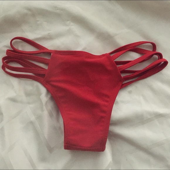 Red bikini strappy cheeky bottom