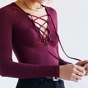 Urban Outfitters Plunge Lace Up Top size Medium