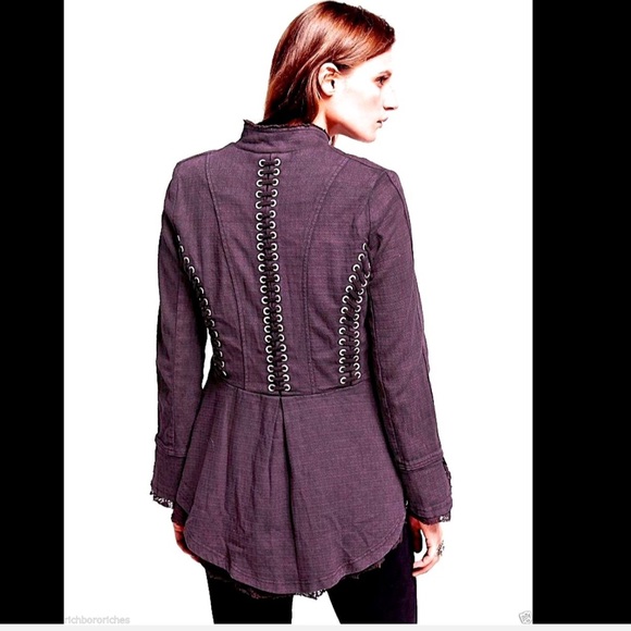 Free People purple plum Victorian Lace Up Jacket S - Picture 2 of 4