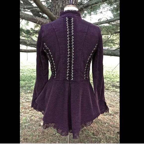 Free People purple plum Victorian Lace Up Jacket S - Picture 4 of 4