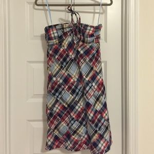 Loft Red, White and Blue Plaid Strapless Dress