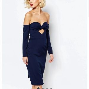 Navy blue off the shoulder Lavish Alice dress!