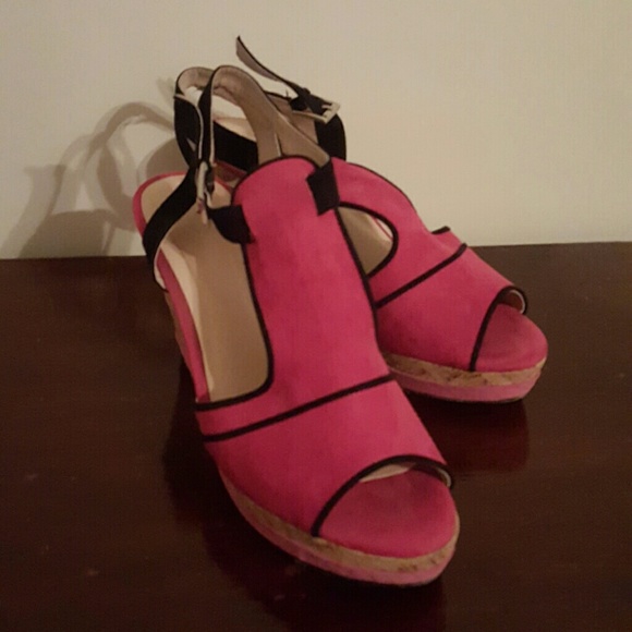 Pink Suede Wedge Heels