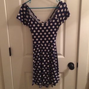 Blue and white polka dot dress