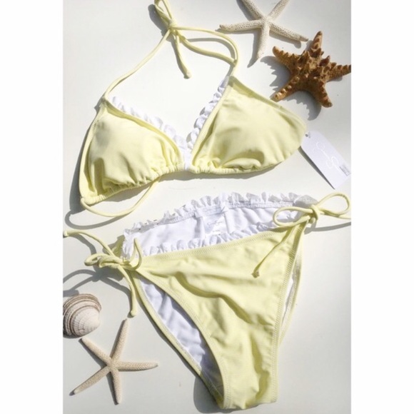 Jessica Simpson Other - Yellow Striped String Bikini With Ruffles