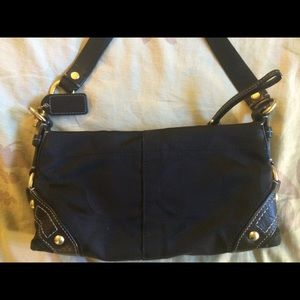 Coach Demi Carly: black denim/jacquard, brass hw