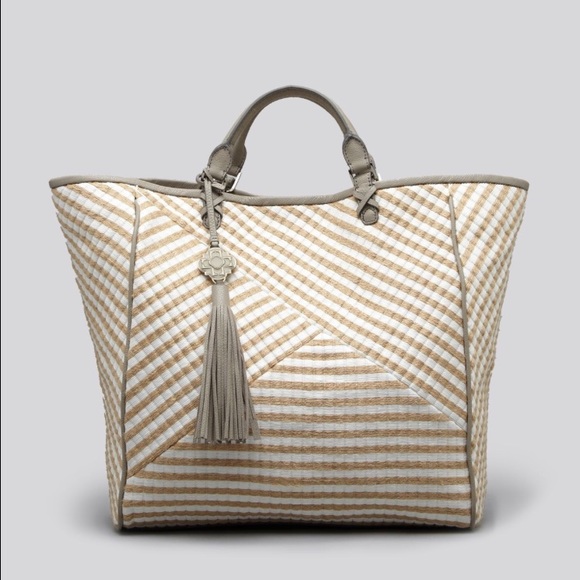 Rafe New York Beige Joey Striped Jute Tote