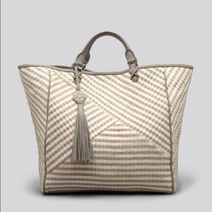 Rafe New York Beige Joey Striped Jute Tote
