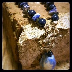 Blue stone bracelet with blue stone charm