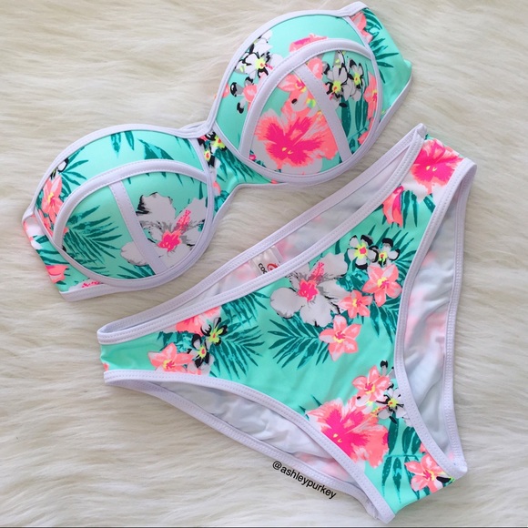 Victoria's Secret Other - SOLD Mint, pink, and white floral bikini set