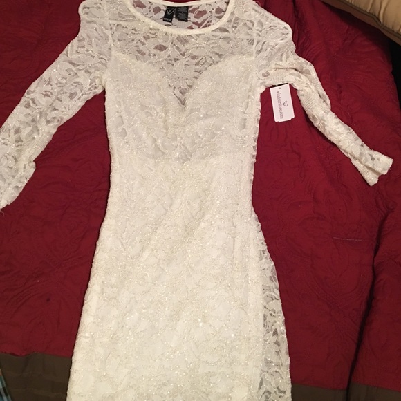 Ivory/white Glittery 3/4 Sleeve Slim Lace dress