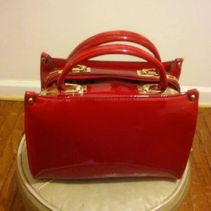 Red leather. Hand bag