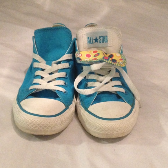 Blue double tongue converse