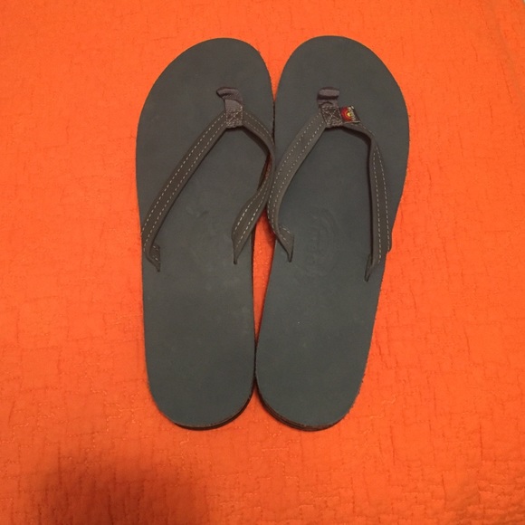 Blue leather Rainbow flip flops