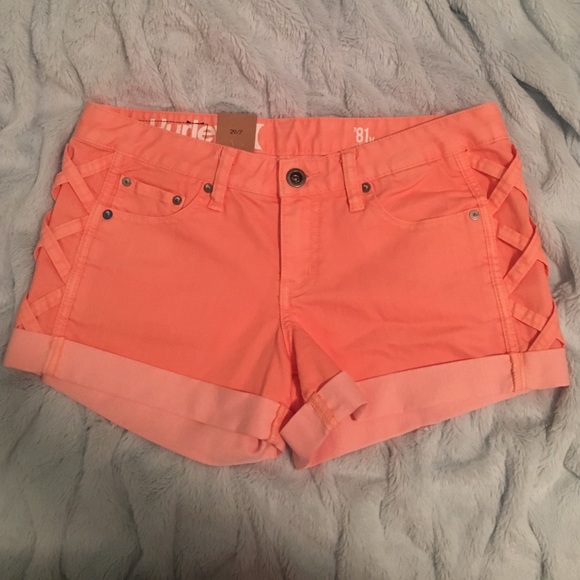 Hurley bright coral braided side shorts