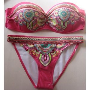 M Push Up Colorful Pink Bandeau Bikini Top