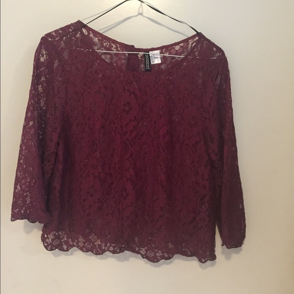 Burgundy crop laced top