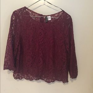 Burgundy crop laced top