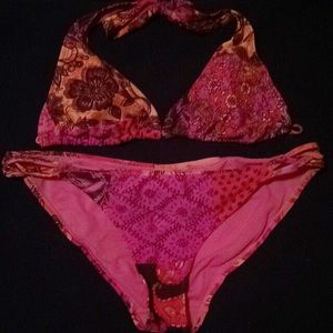 Pink and Orange Floral Triangle Bikini