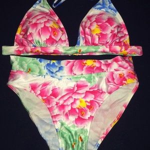 Triangle Colorful Floral Print Bikini
