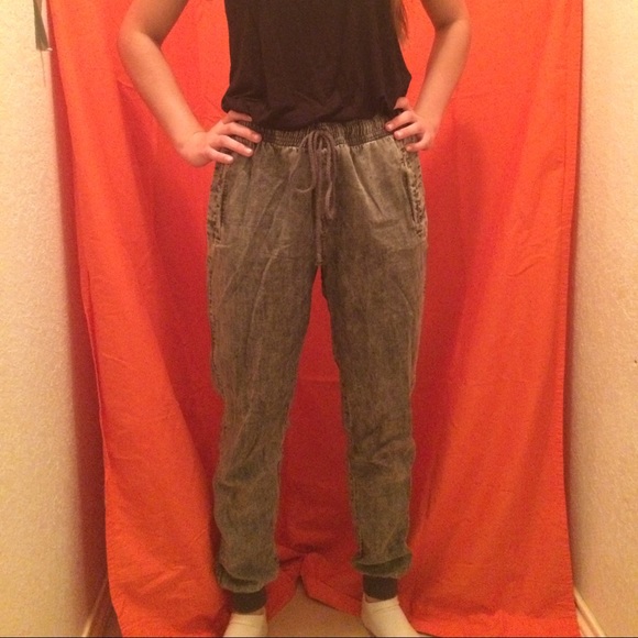 Acid wash joggers with elastic waist