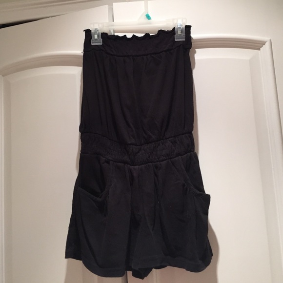 Black strapless romper