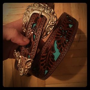 Hand tooled leather belt