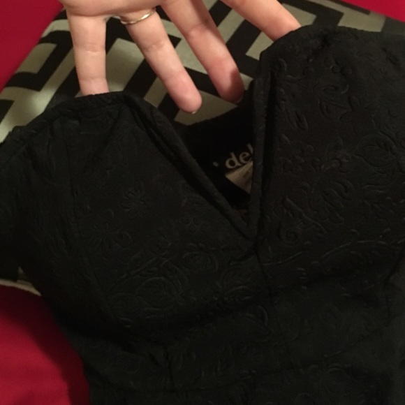 Strapless Black Mini Dress w/Floral Emboss Detail - Picture 3 of 4