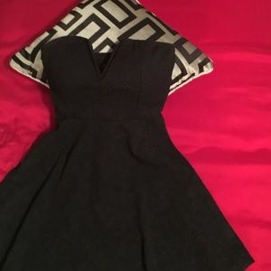 Strapless Black Mini Dress w/Floral Emboss Detail