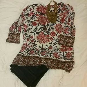 Lucky Brand Red Floral Tunic Top NWOT