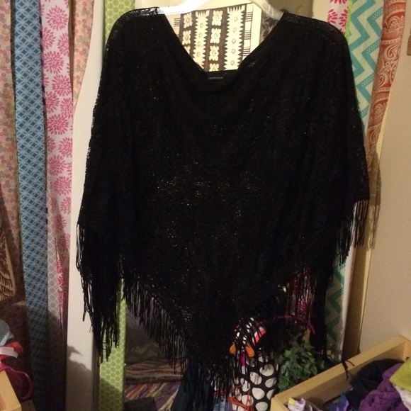 black lace fringe poncho
