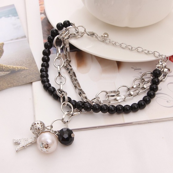 Faux Pearl Eiffel Tower Charm Bracelet