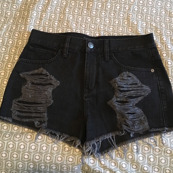 High rise black jean shorts