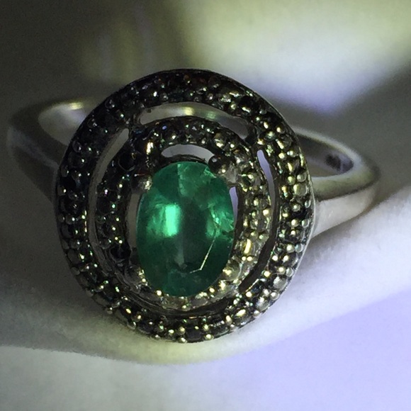 SOLD Emerald&Black&White Diamond & Sterling Silver - Picture 2 of 4