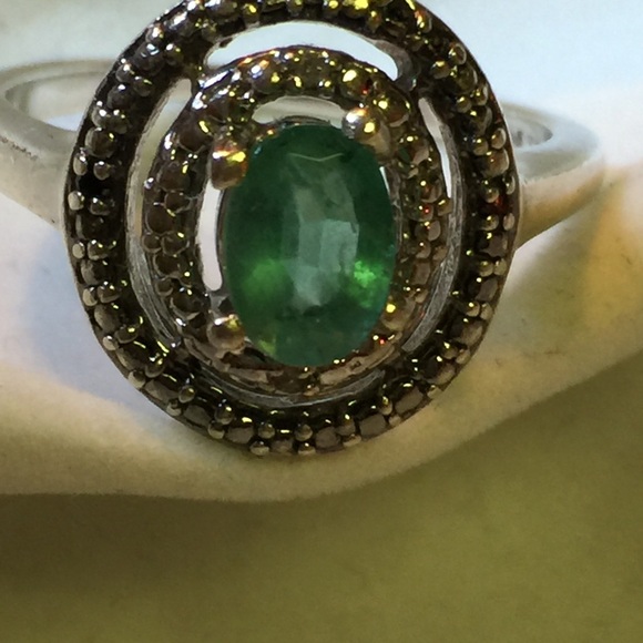 SOLD Emerald&Black&White Diamond & Sterling Silver - Picture 3 of 4