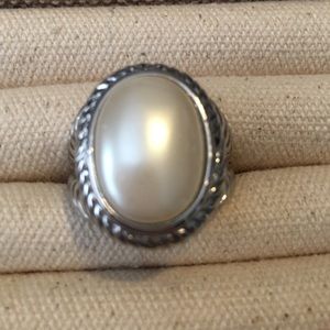 Silver ring with large oval pearl