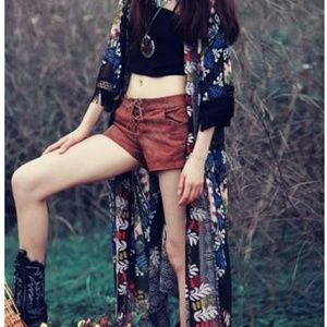 Summer sale! Long medallion boho kimono w/fringe