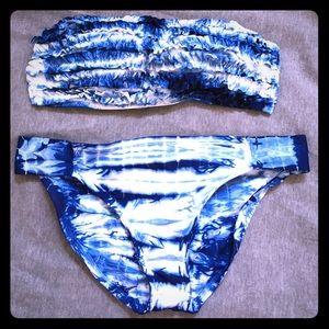 Blue & white tube top bikini