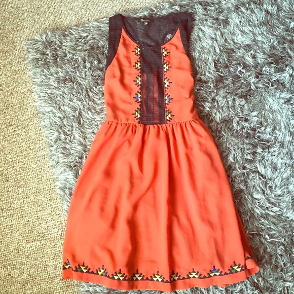 Burnt Orange Dress with Tribal Embroidery