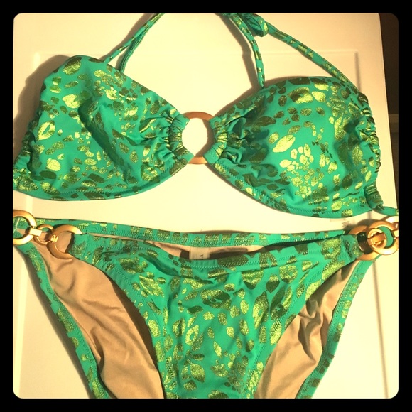 green animal print bikini