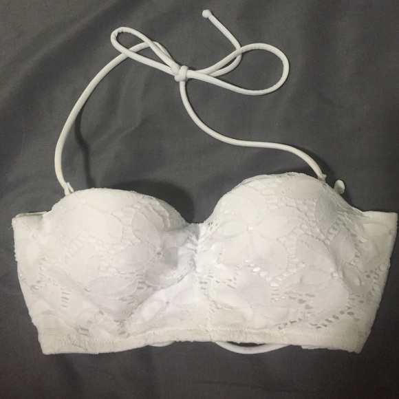 White lace up back bandeau