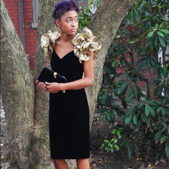 Vintage 1980s stellar golden puff sleeve dress